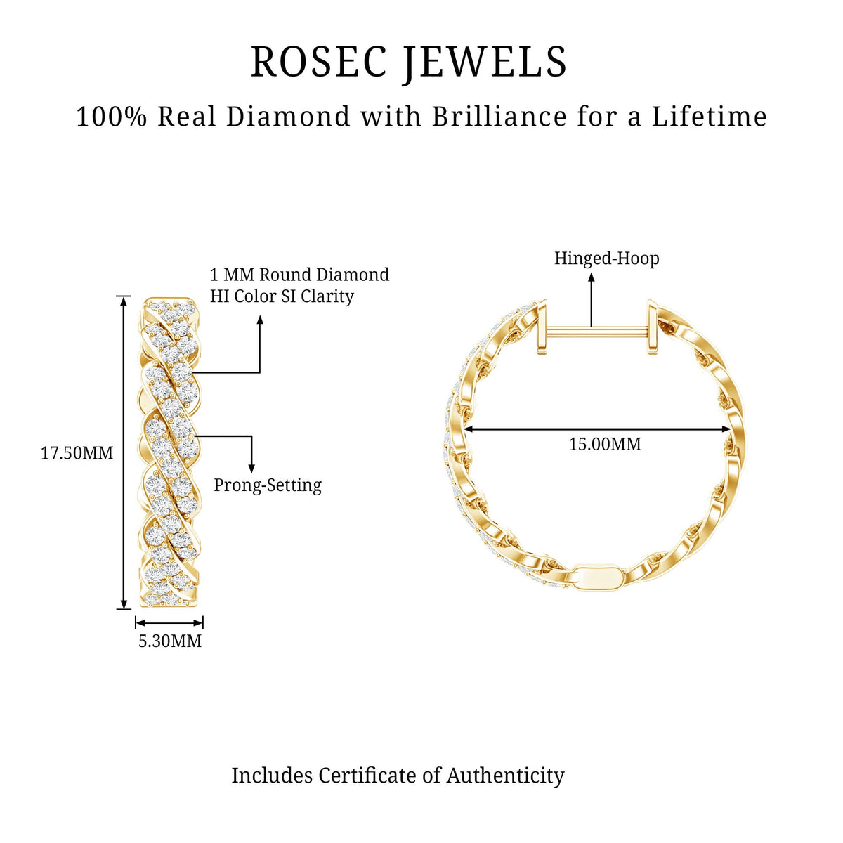 Natural Diamond Twisted Hoop Earrings with Certificate