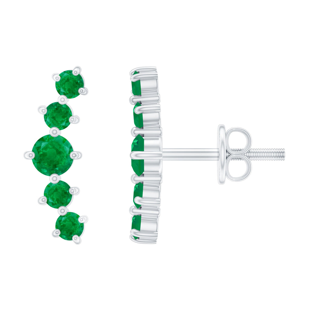 Graduated Natural Emerald Ear Climber Earrings for Women