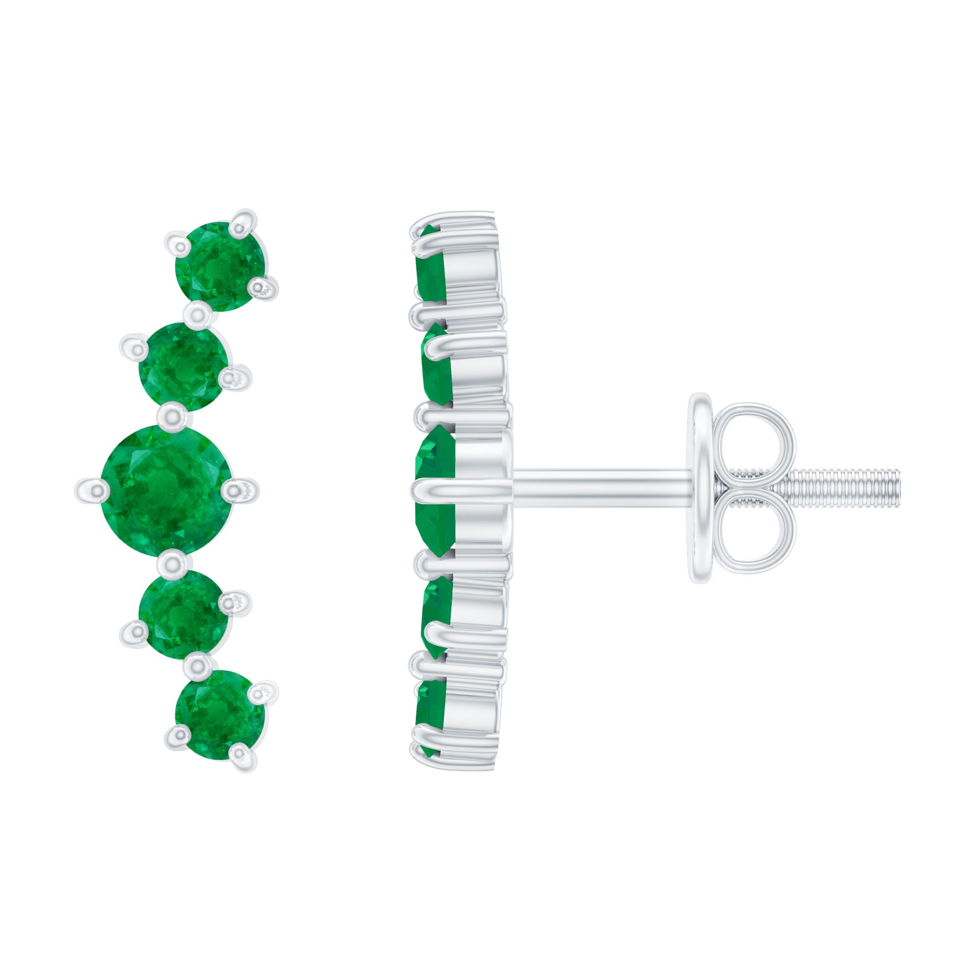 Graduated Natural Emerald Ear Climber Earrings for Women