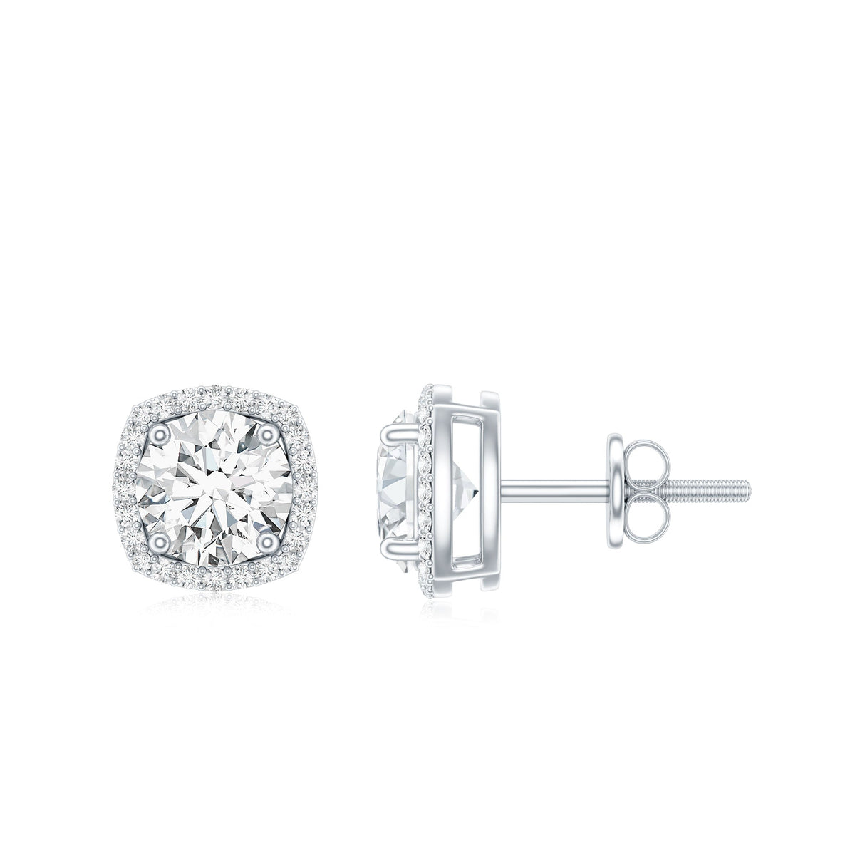 1.9 Carat Round Shape Moissanite Stud Earrings with Halo
