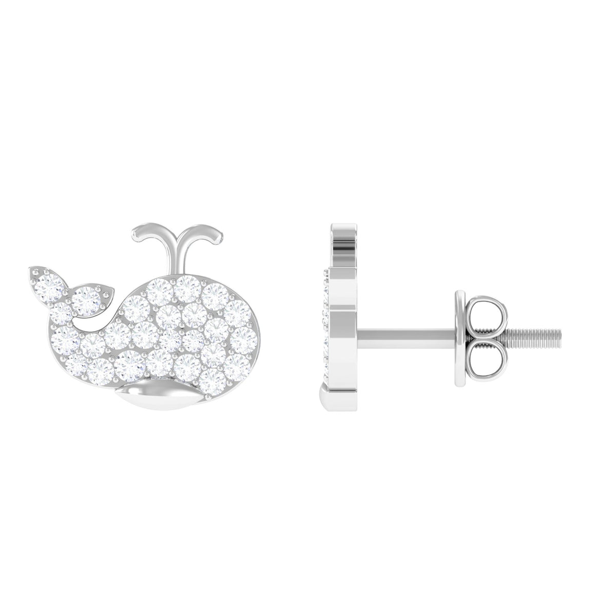 Cute Moissanite Fish Earrings with Screw Back