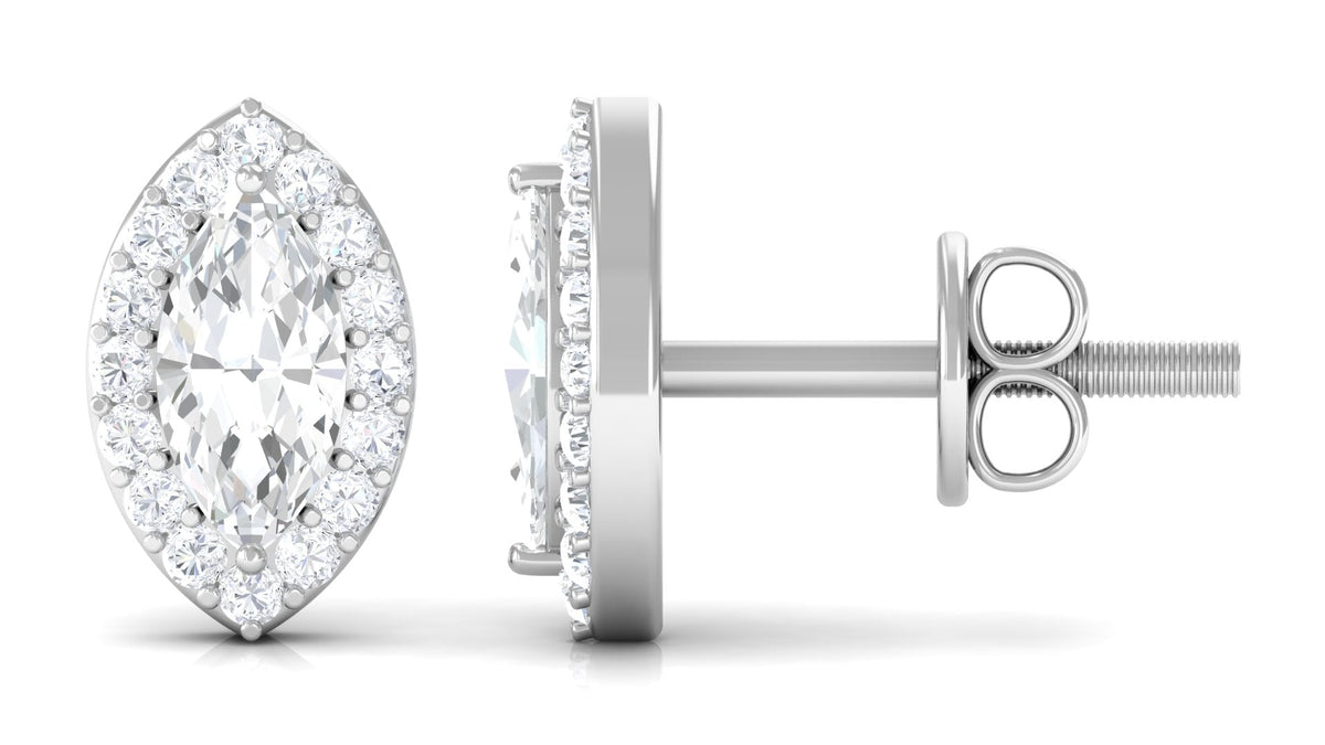Certified Marquise Moissanite Stud Earrings with Halo