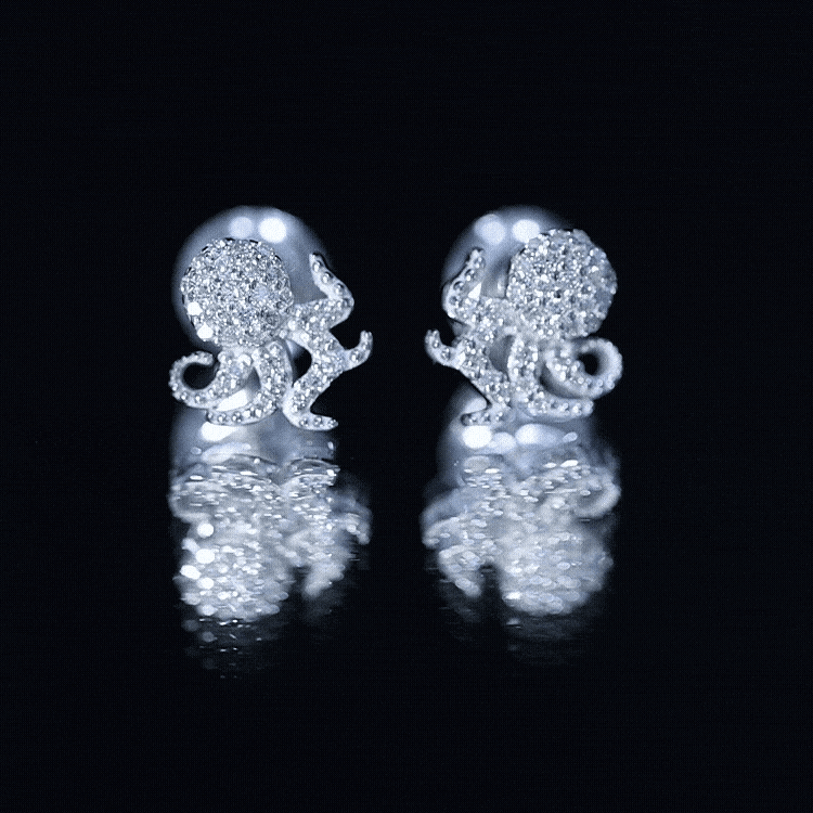 Real Diamond Octopus Stud Earrings for Women