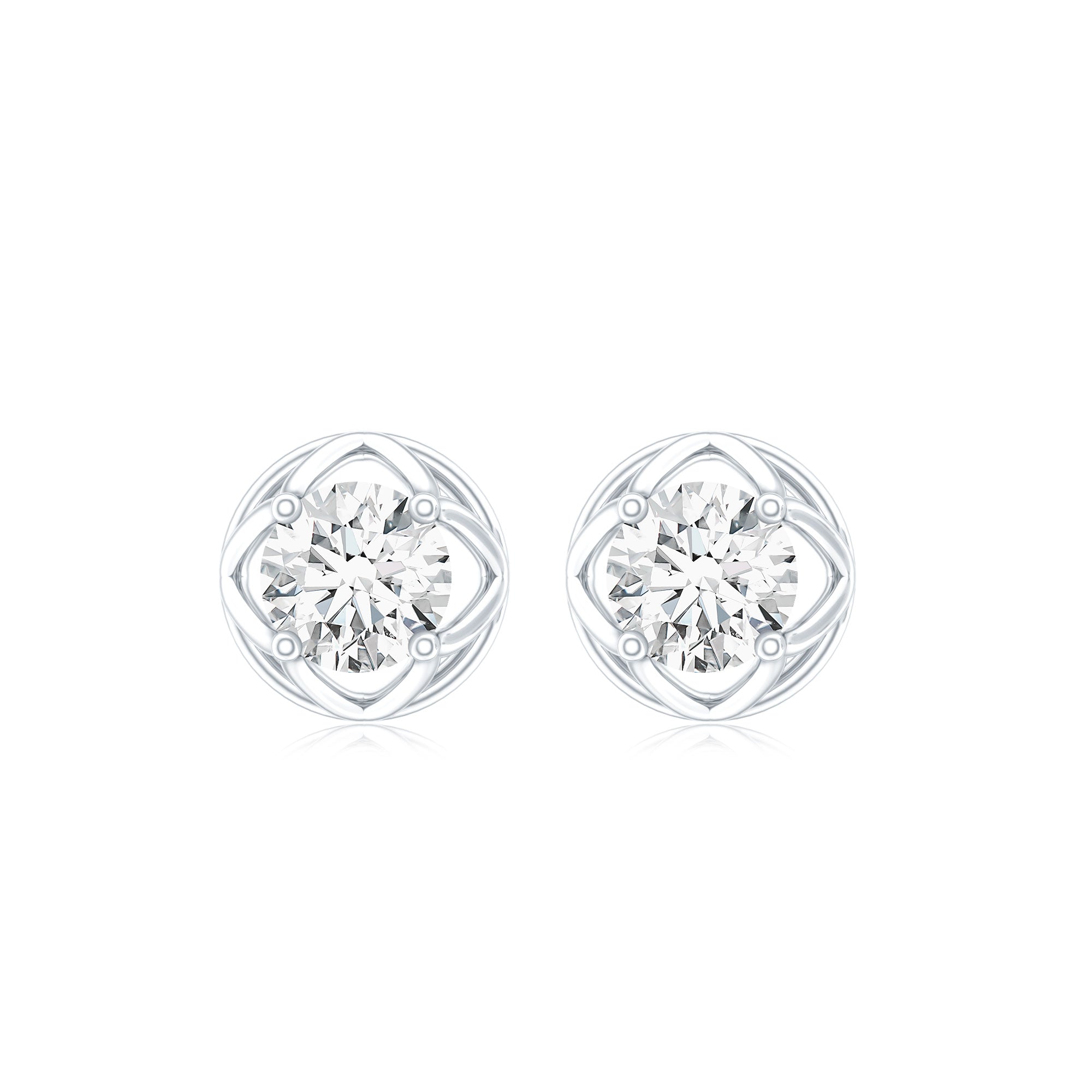 Round Diamond Solitaire Stud Earrings with Screw Back