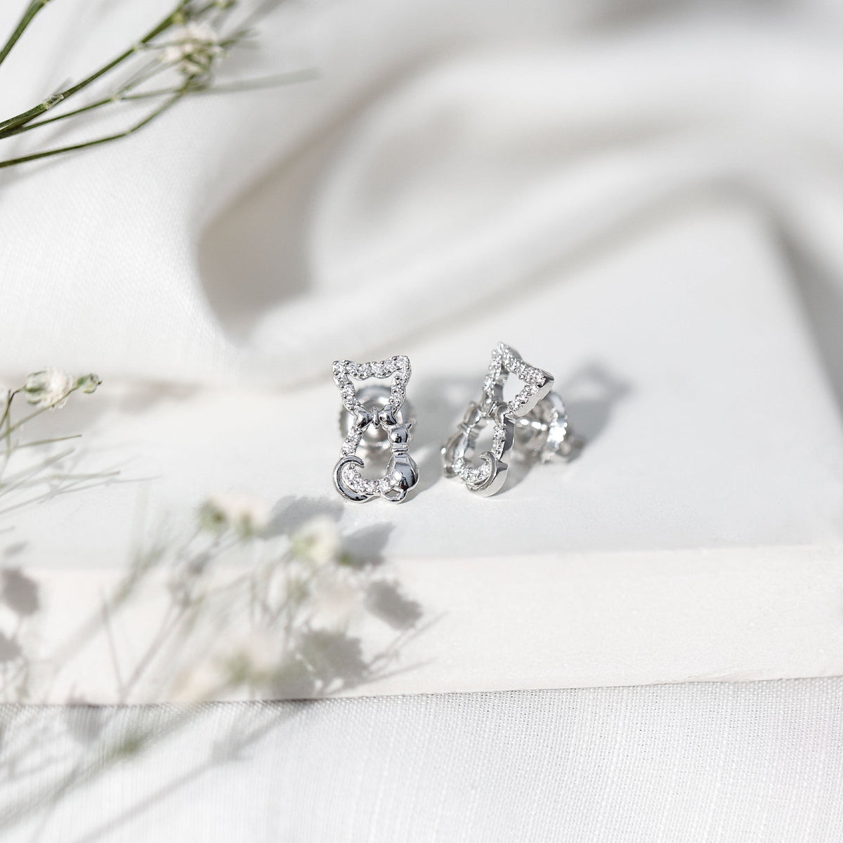 Certified Diamond Cat Stud Earrings