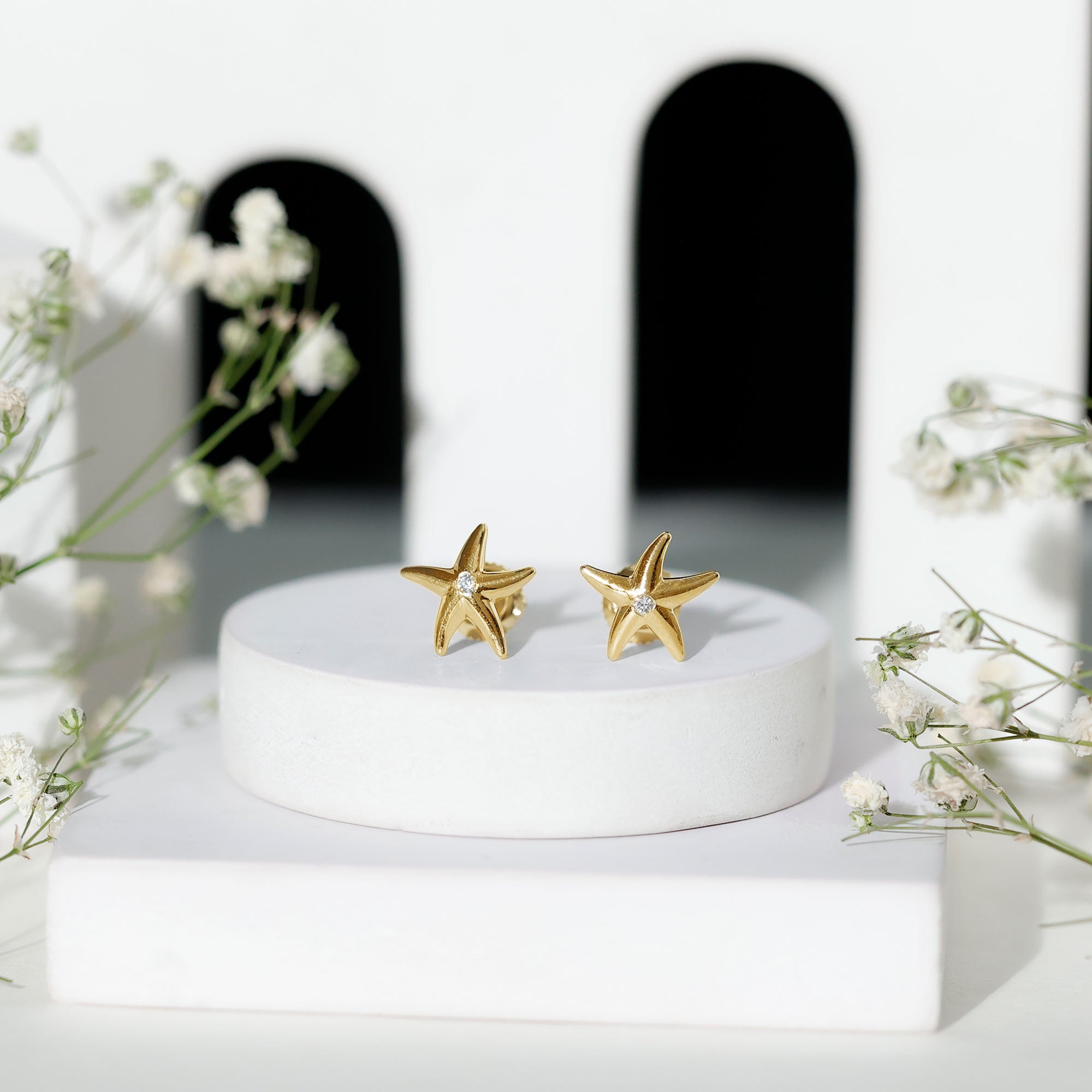Diamond Starfish Stud Earrings for Women