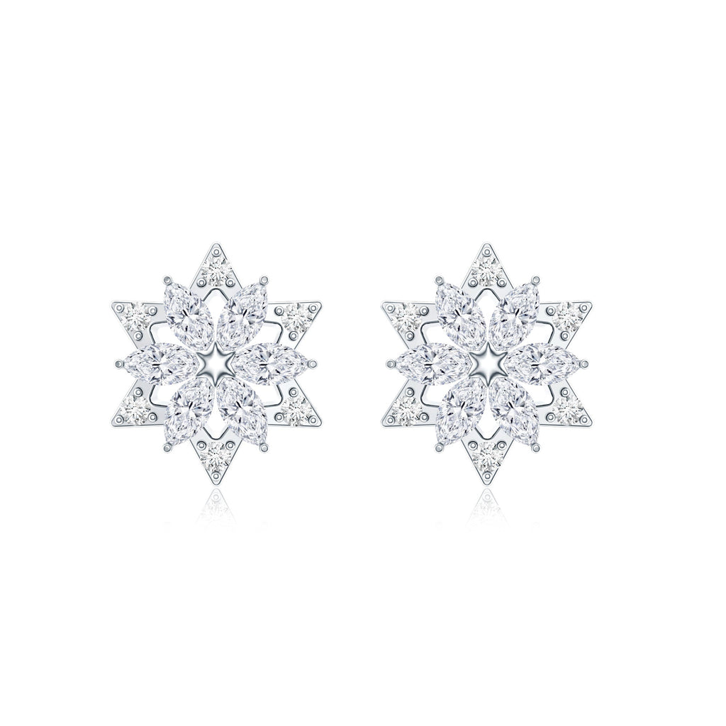 Round Diamond Flower Stud Earrings With Screw Back