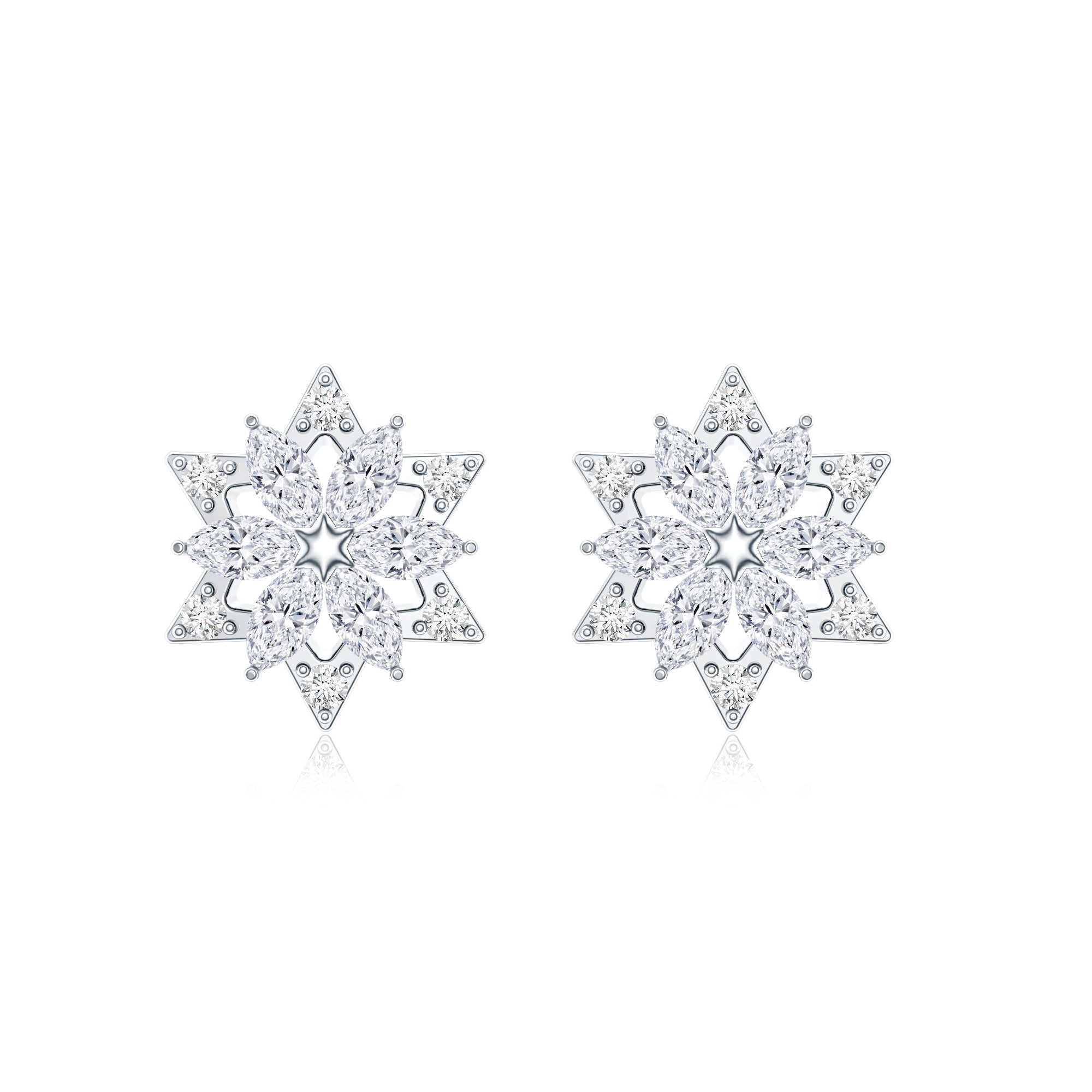 Round Diamond Flower Stud Earrings With Screw Back