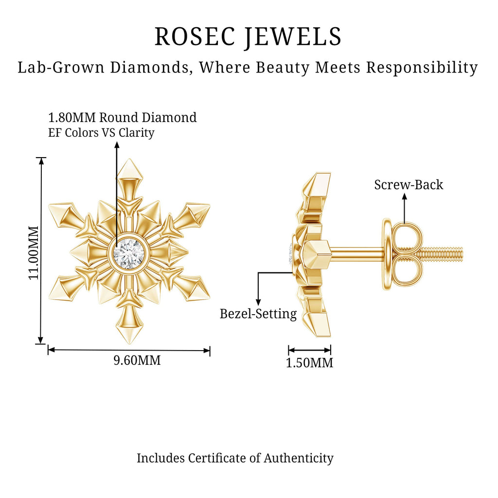 Bezel Set Diamond Snowflake Stud Earrings