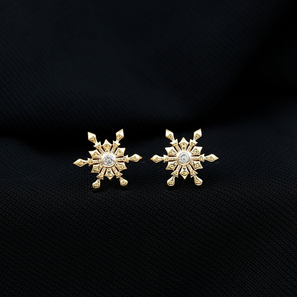 Bezel Set Diamond Snowflake Stud Earrings