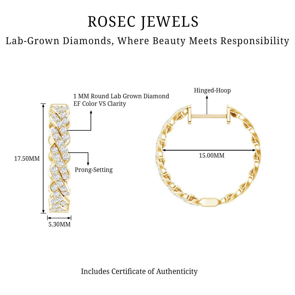 Natural Diamond Twisted Hoop Earrings with Certificate