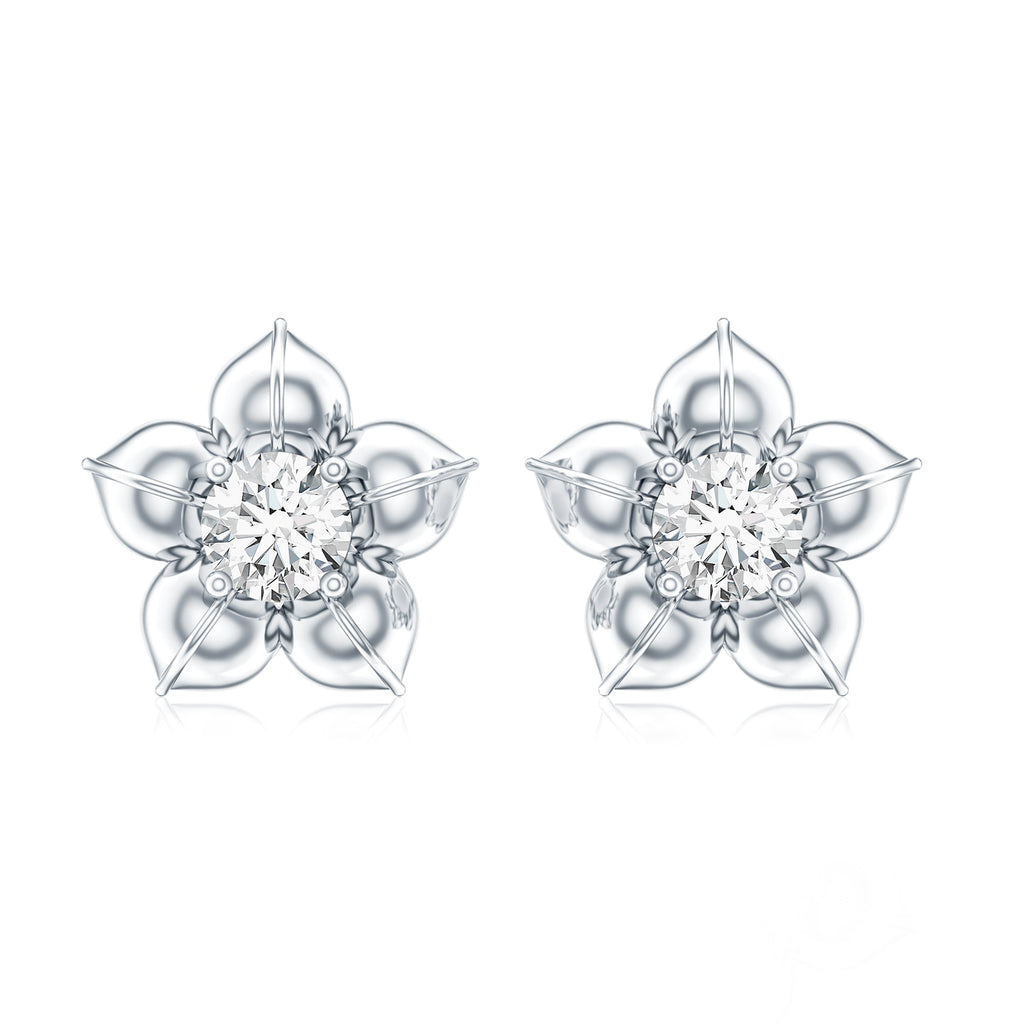 Diamond Flower Petal Stud Earrings in Prong Setting