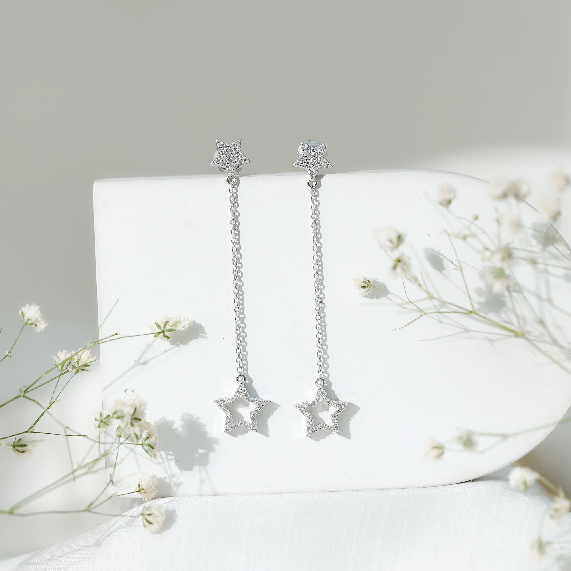 Certified Diamond Star Chain Earrings
