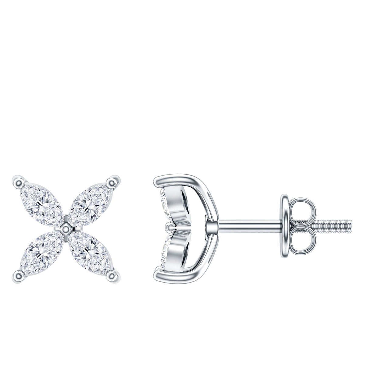 Marquise Shape Moissanite Flower Stud Earrings