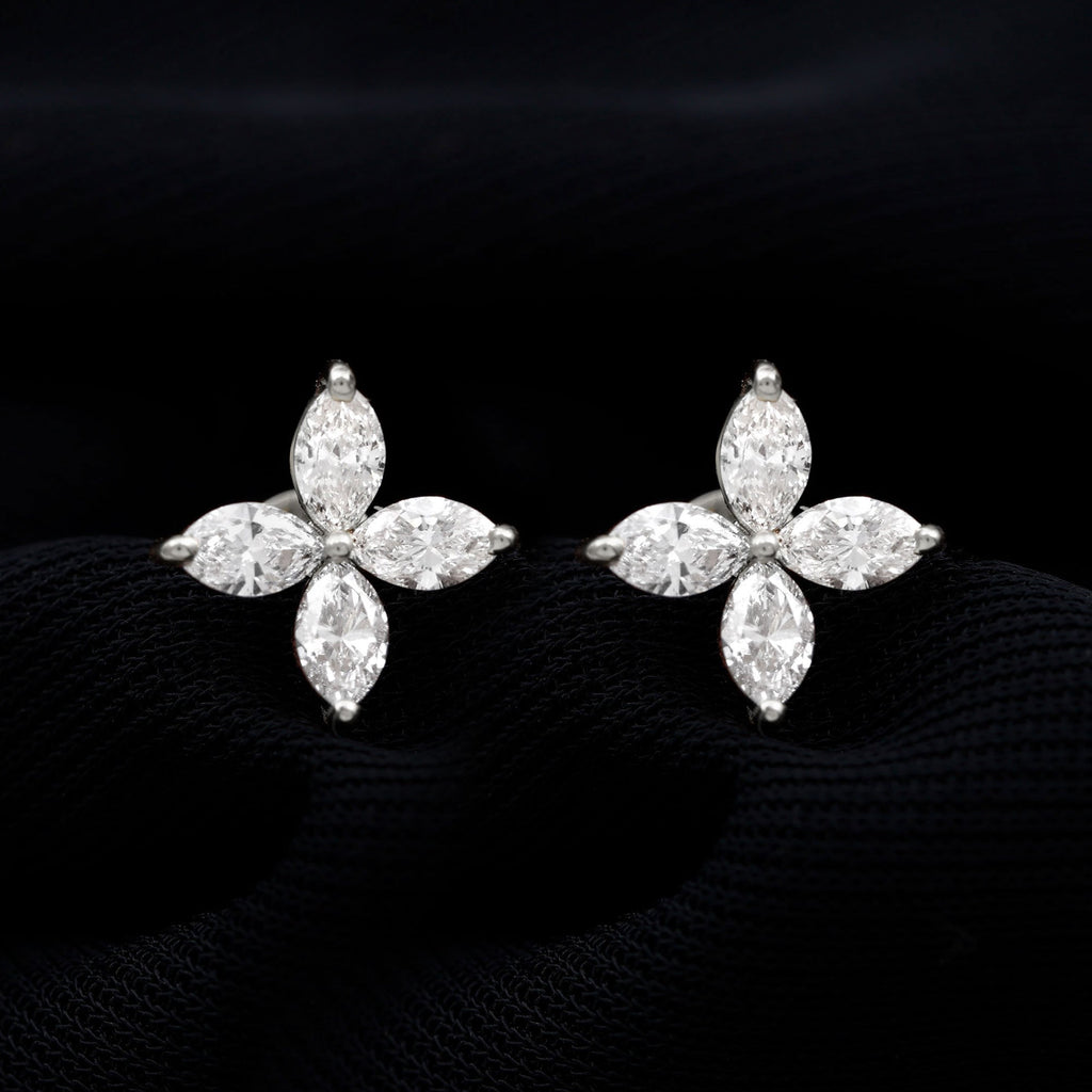 Marquise Shape Moissanite Flower Stud Earrings