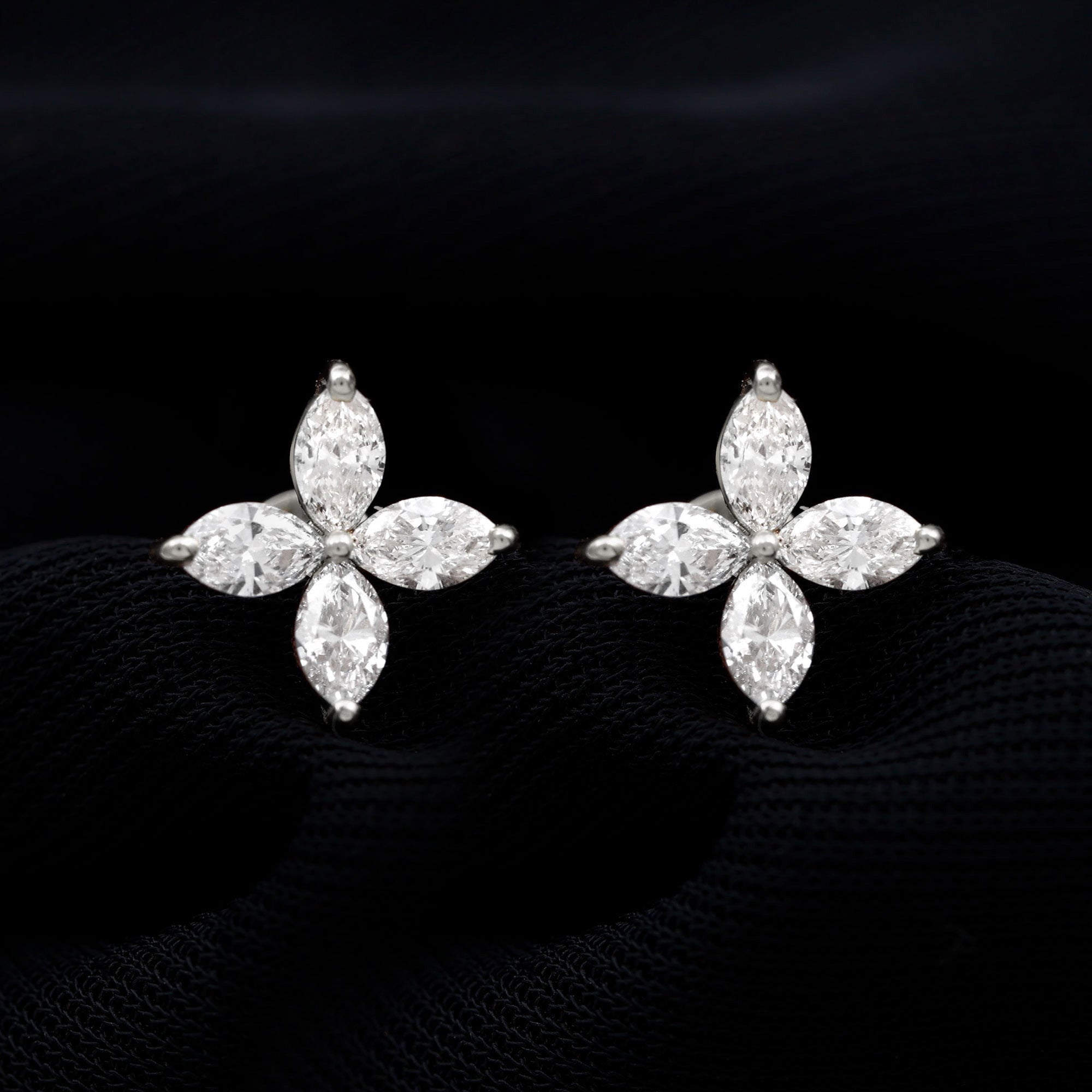 Marquise Shape Moissanite Flower Stud Earrings