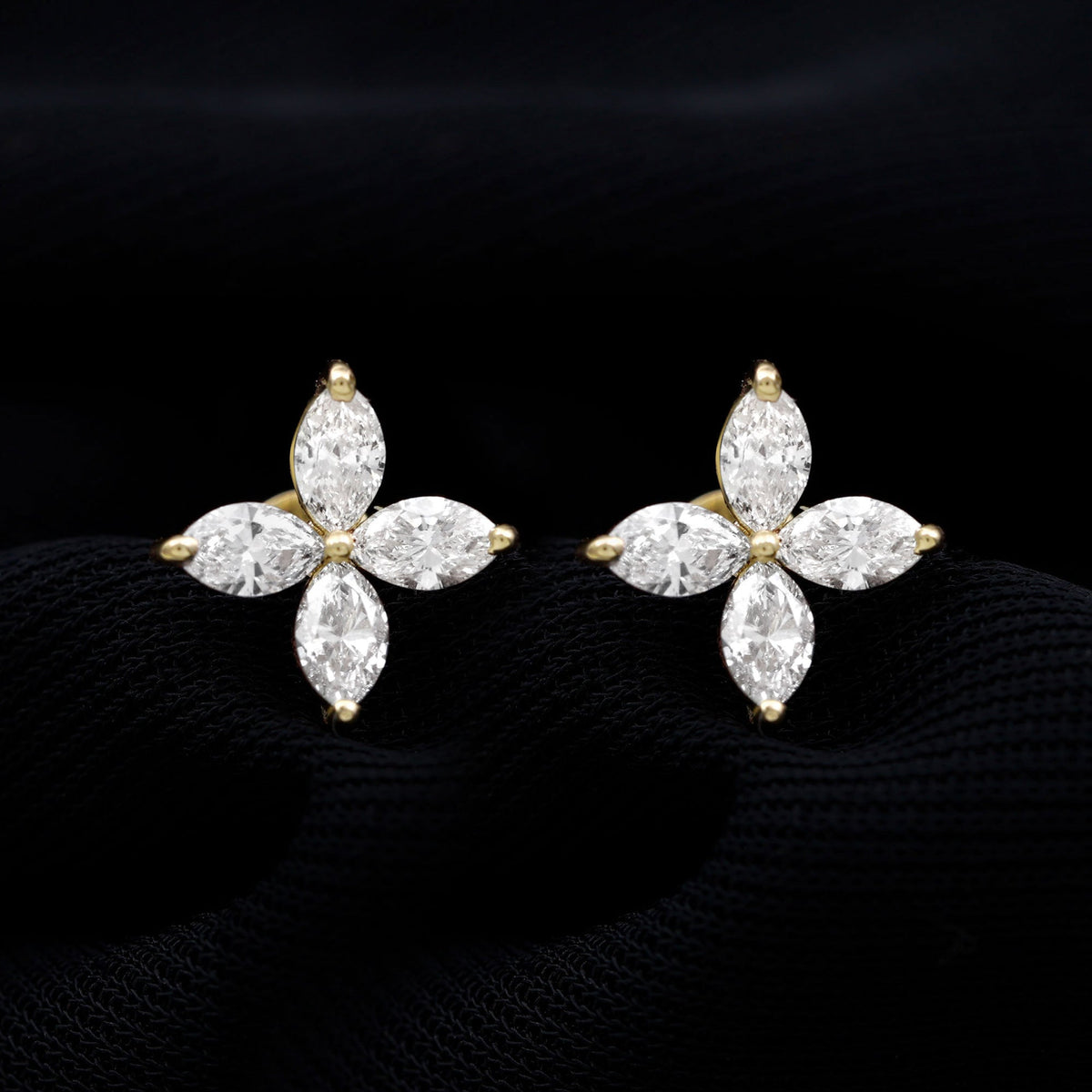 Marquise Shape Moissanite Flower Stud Earrings