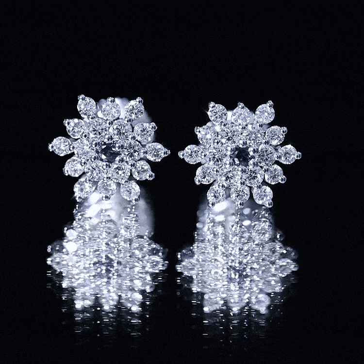 Created Blue Sapphire and Moissanite Cluster Statement Stud Earrings