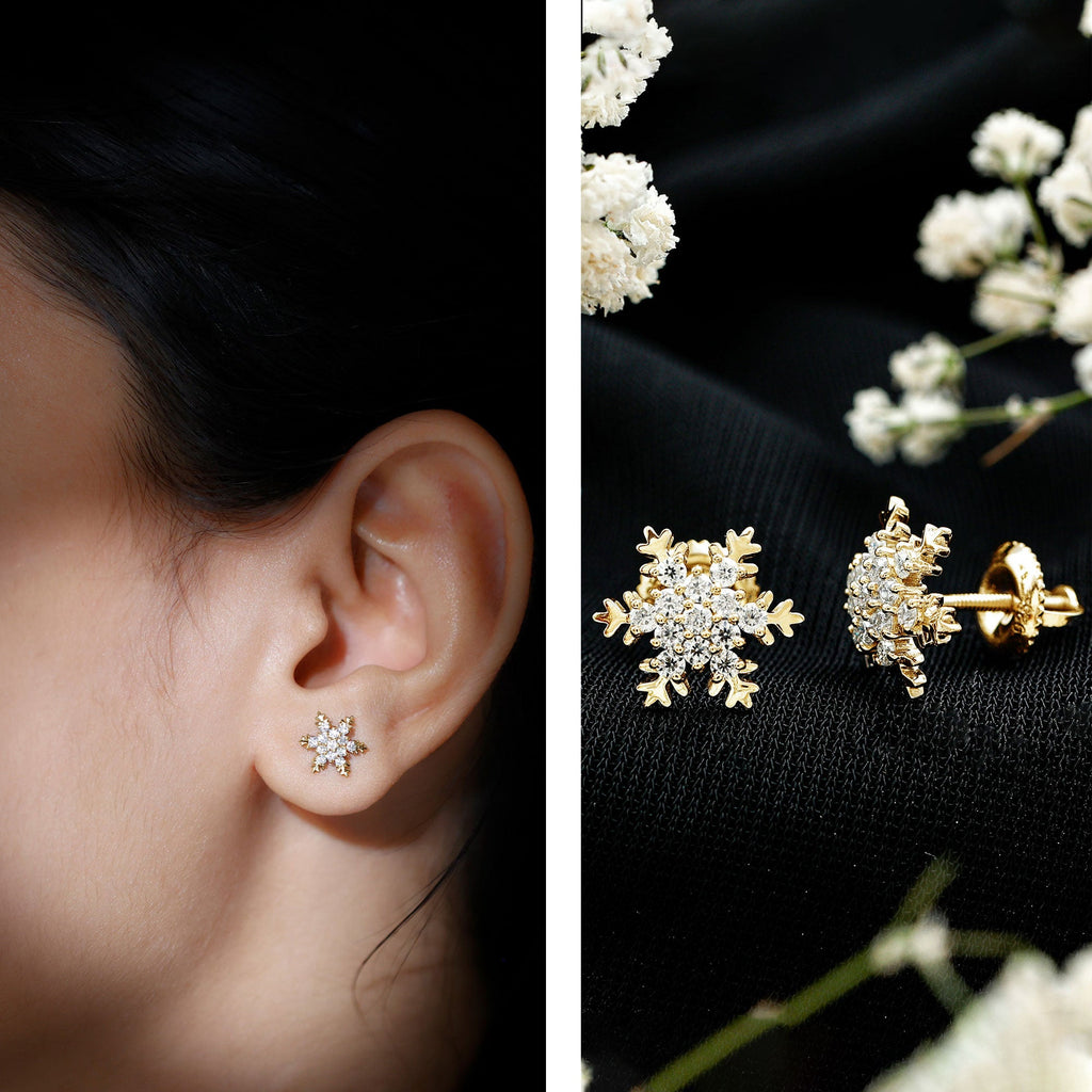Certified Moissanite Snowflake Stud Earrings