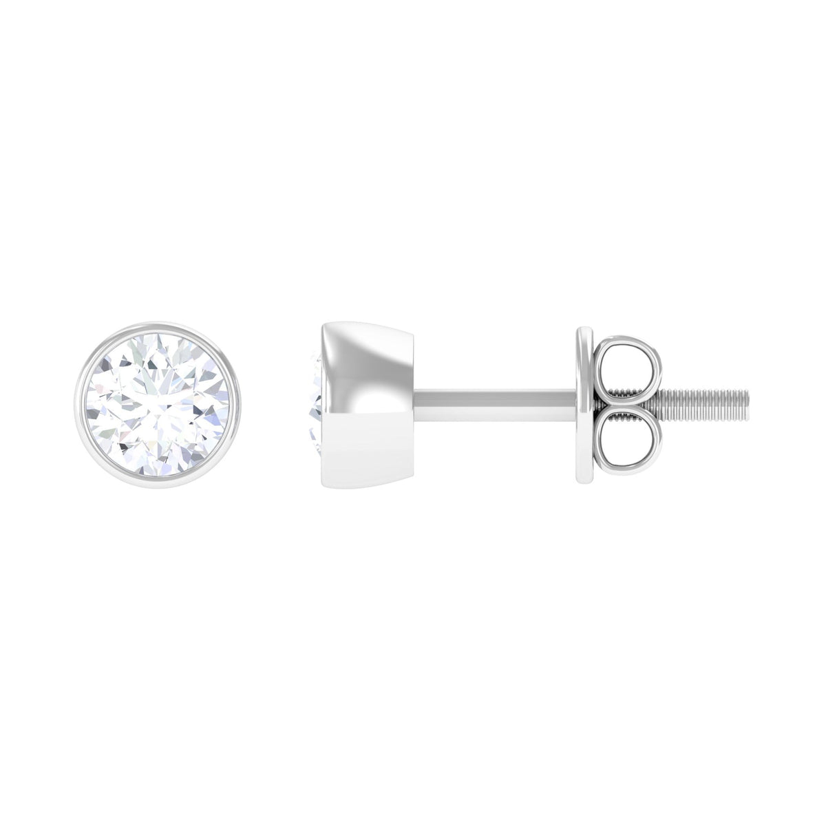 Bezel Set Round Shape Solitaire Moissanite Stud Earrings