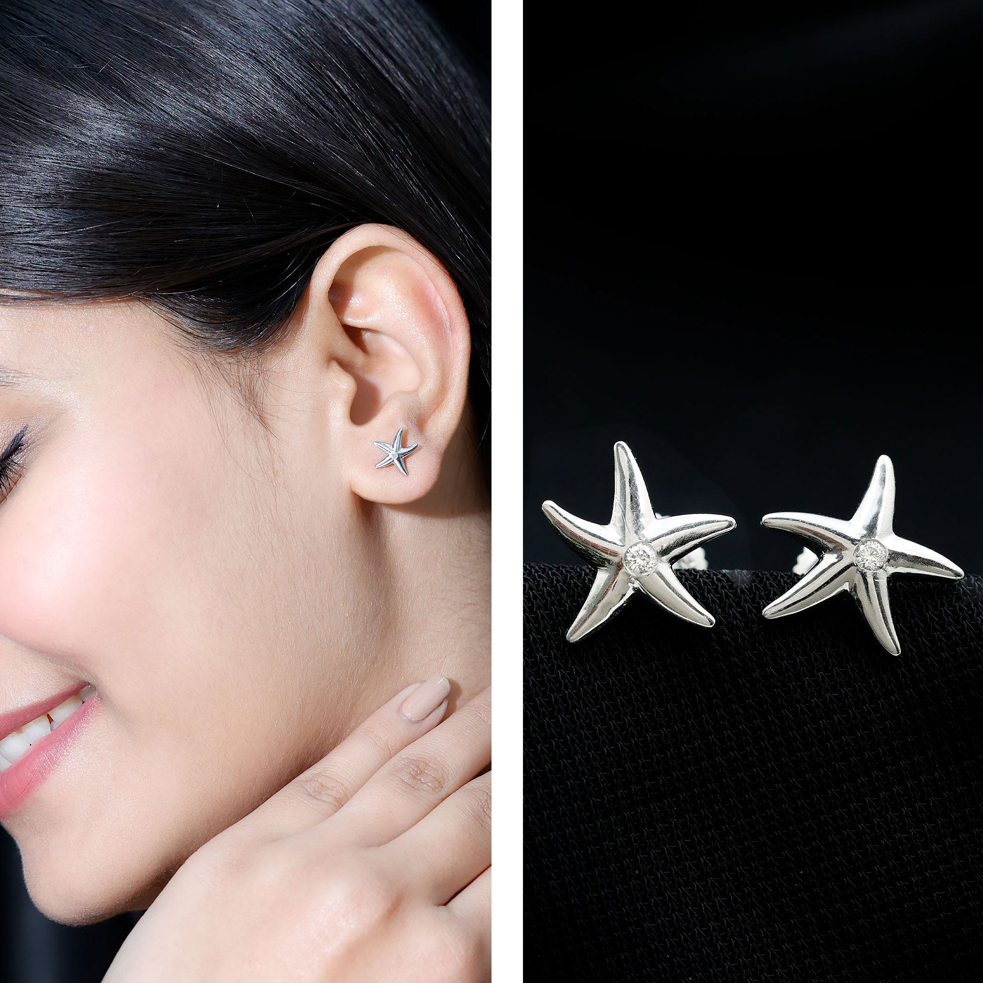 Bezel Set Round Moissanite Starfish Stud Earrings