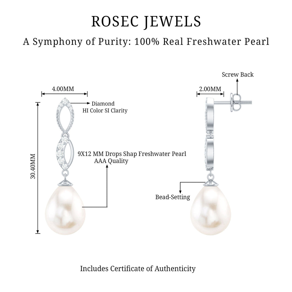 Genuine Freshwater Pearl and Diamond Infinity Drop Earrings