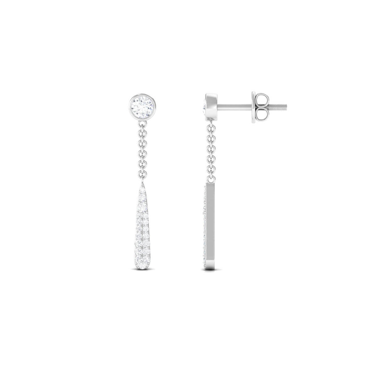 Certified Moissanite Chain Dangle Earrings with Screw Back