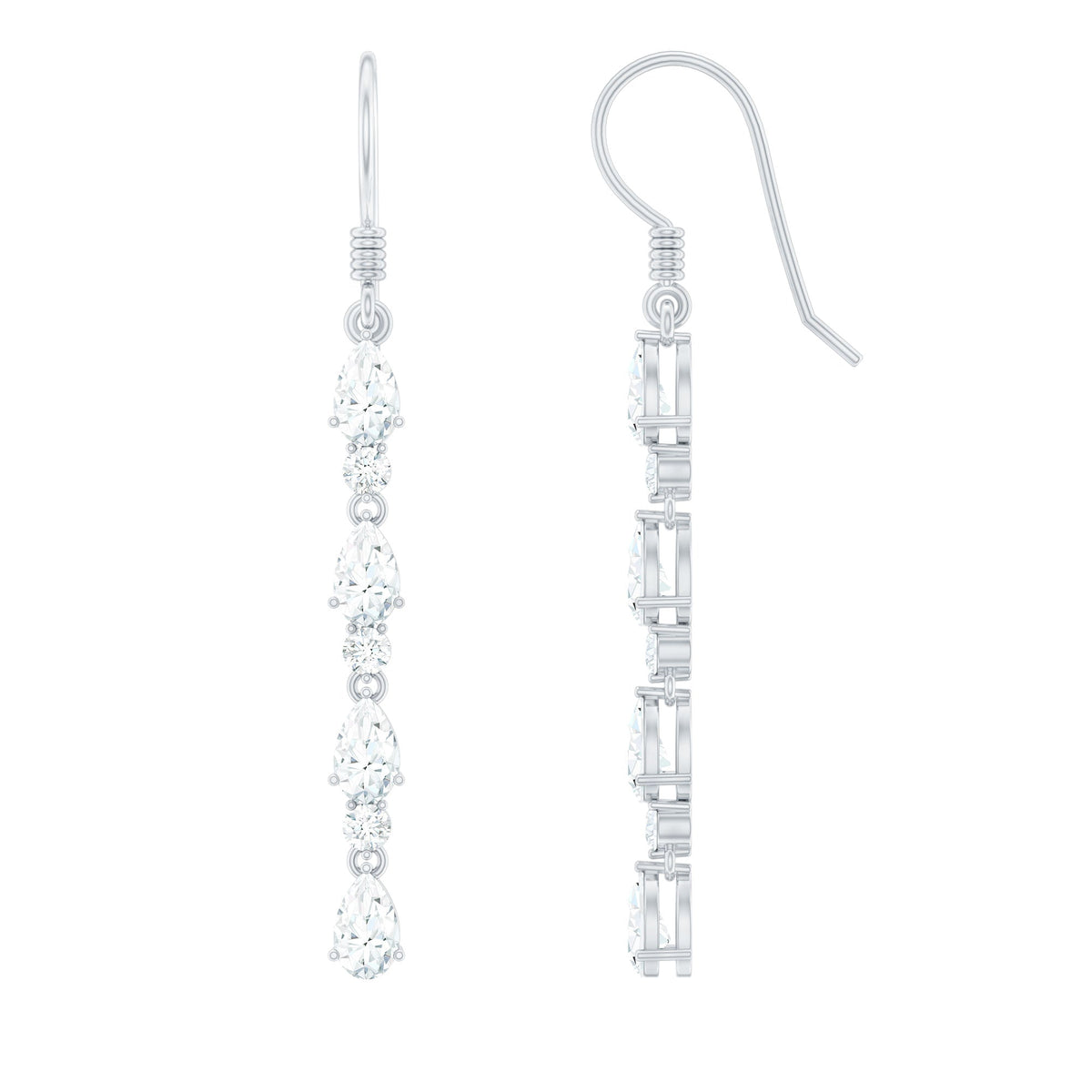 Pear and Round Cut Moissanite Dangle Earrings with Fish Hook