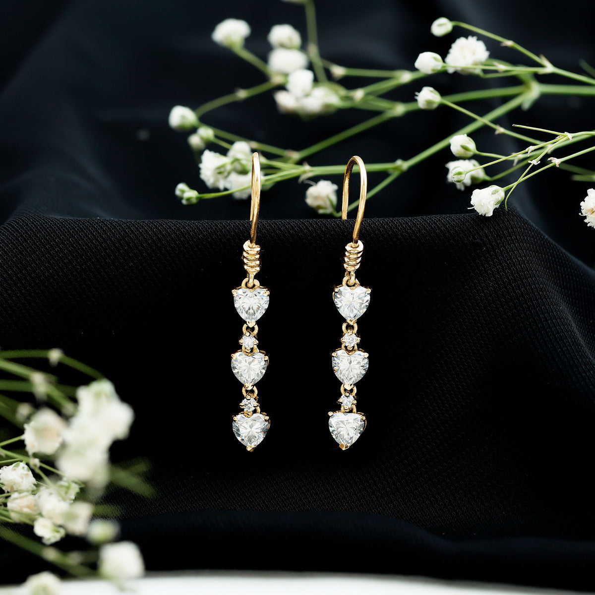 Heart and Round Shape Moissanite Dangle Earrings