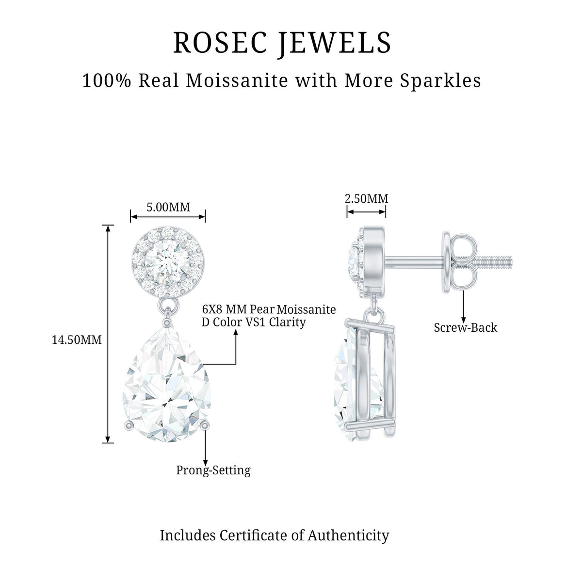 Classic Moissanite Bridal Drop Earrings