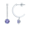 Natural 1 Carat Tanzanite Drop Hoop Earrings with Diamond