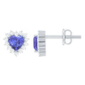 Natural 1.9 Carat Tanzanite Heart Stud Earrings with Diamond Halo
