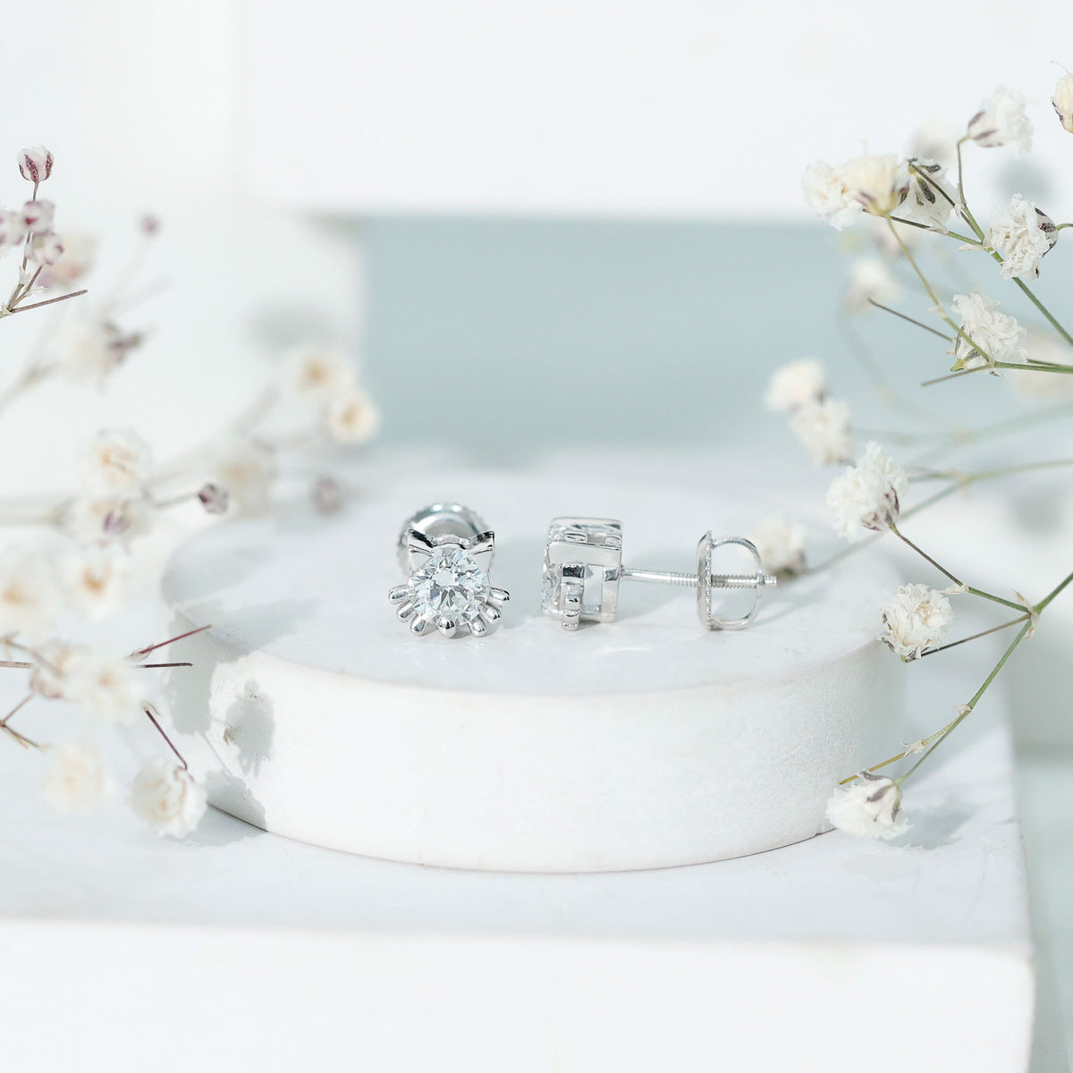 Cute Cat Stud Earrings with Lab Grown Diamond