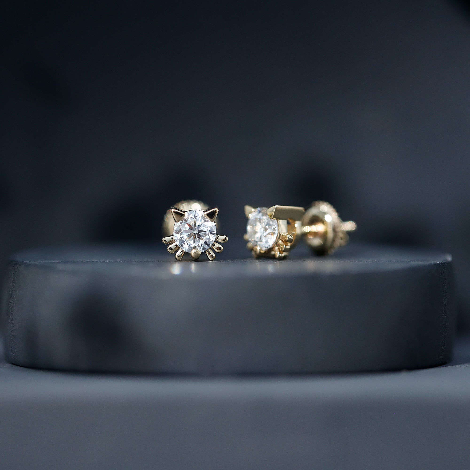 Cute Cat Stud Earrings with Lab Grown Diamond