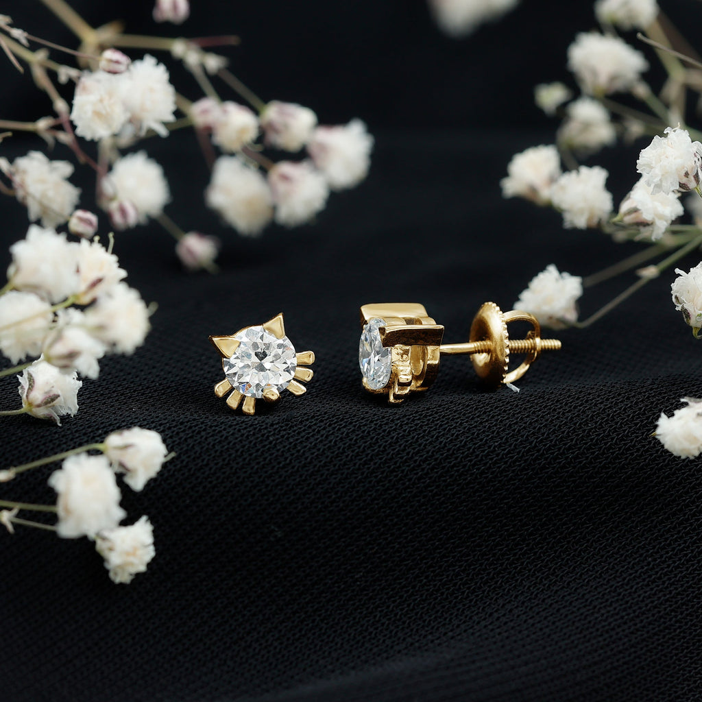 Cute Cat Stud Earrings with Lab Grown Diamond