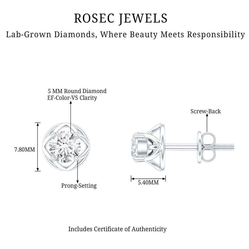 Round Lab Grown Diamond Solitaire Floral Stud Earrings