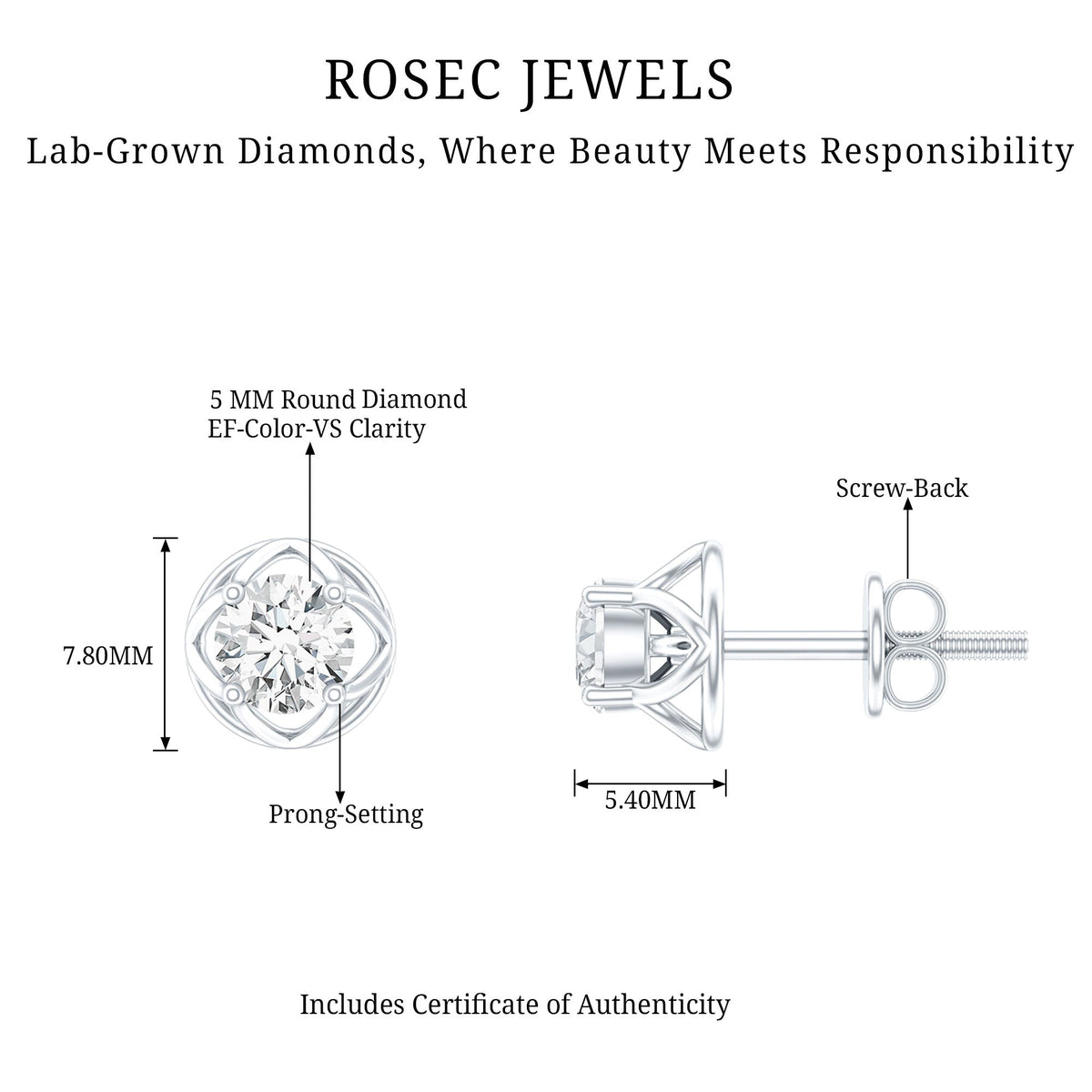 Round Lab Grown Diamond Solitaire Floral Stud Earrings