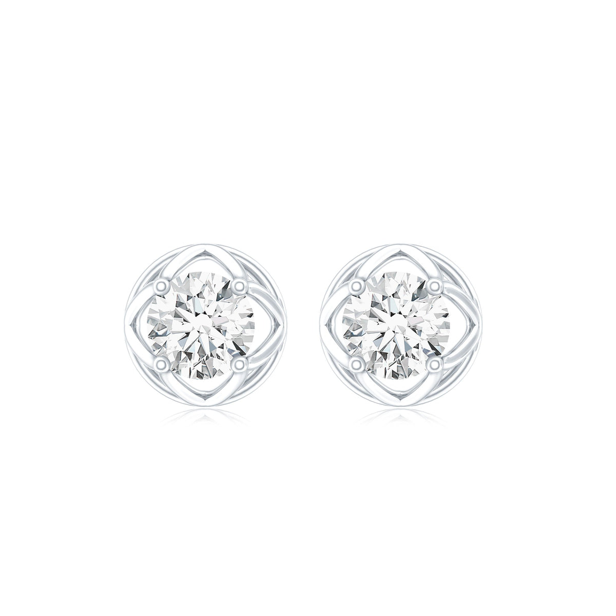 Round Lab Grown Diamond Solitaire Floral Stud Earrings