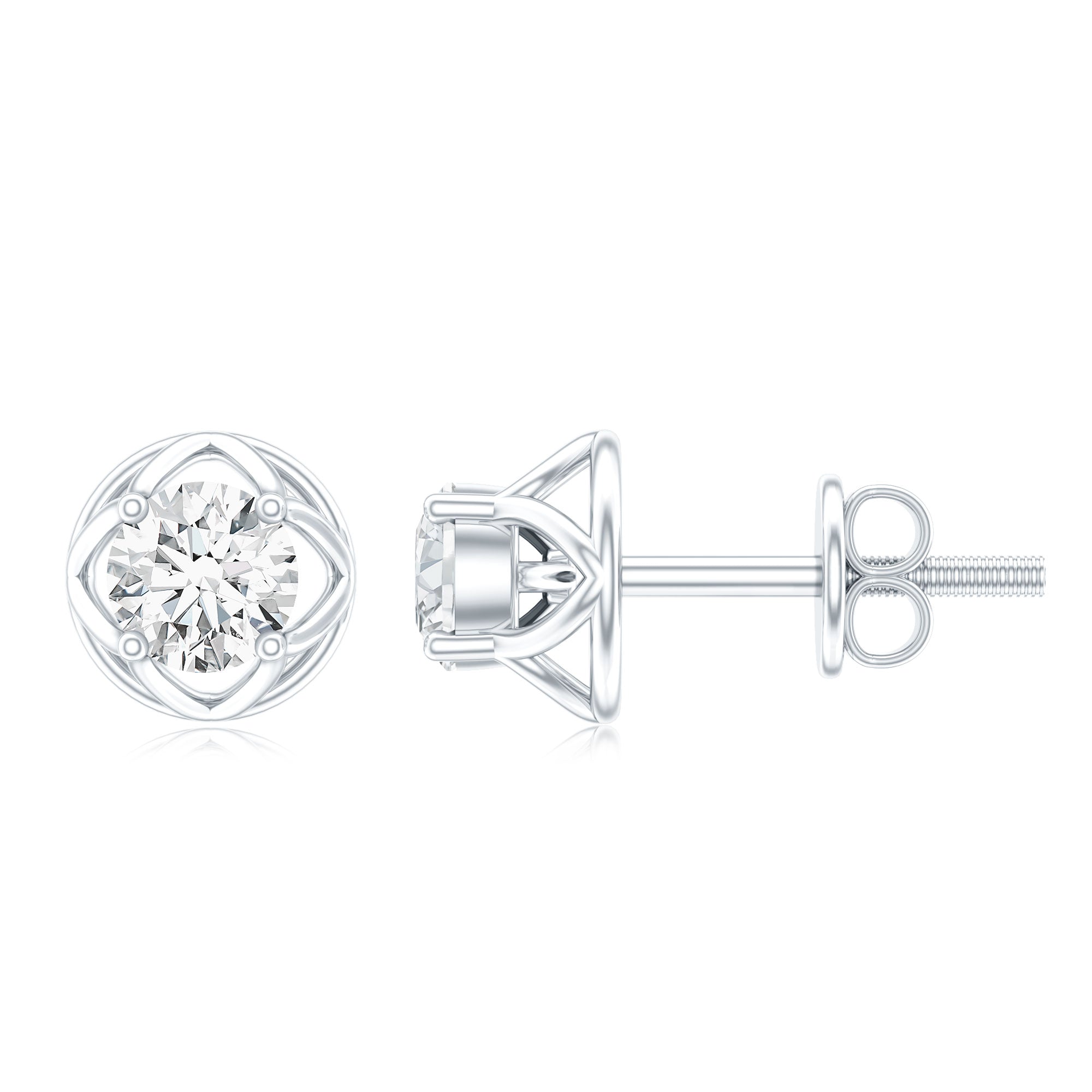 Round Lab Grown Diamond Solitaire Floral Stud Earrings