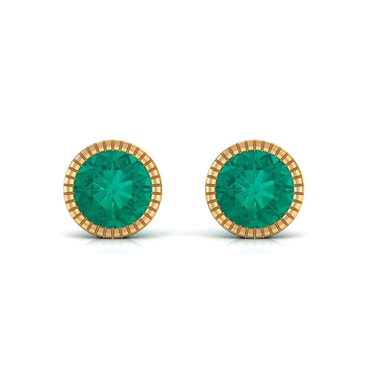 0.9 Carat Bezel Set Round Emerald Solitaire Stud Earrings