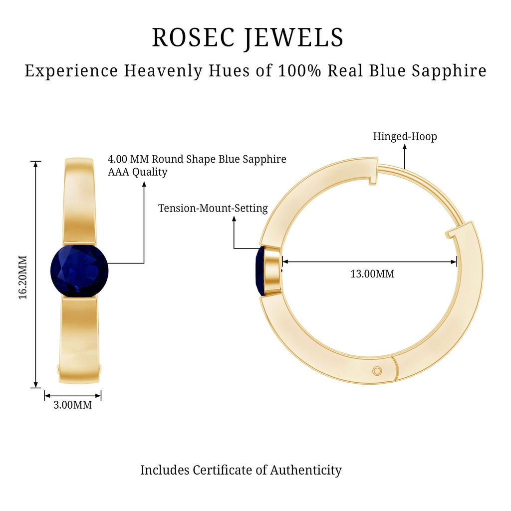 Minimal Blue Sapphire Hinged Hoop Earrings