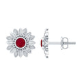 Bezel Set Real Ruby Flower Stud Earrings