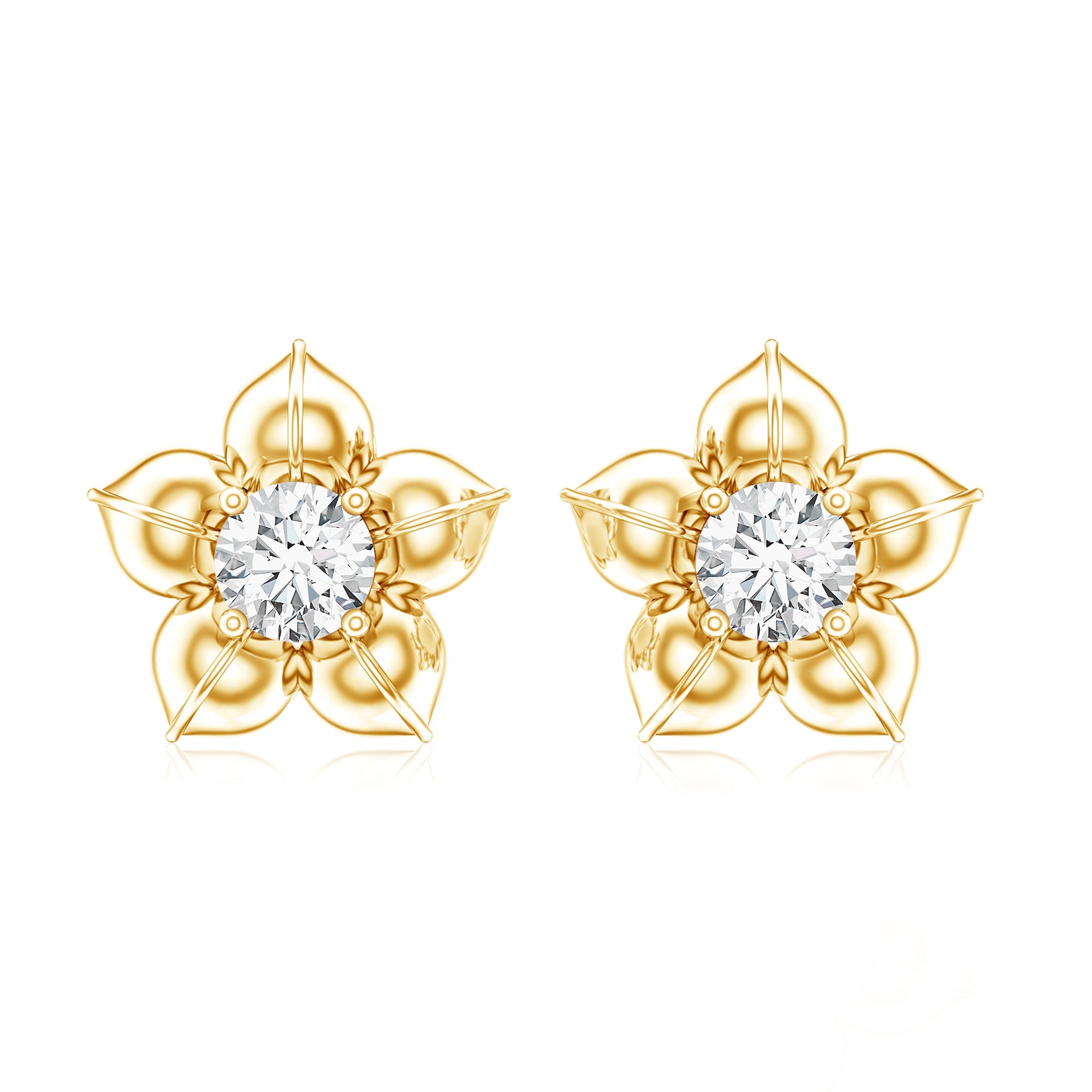 Diamond Flower Petal Stud Earrings in Prong Setting