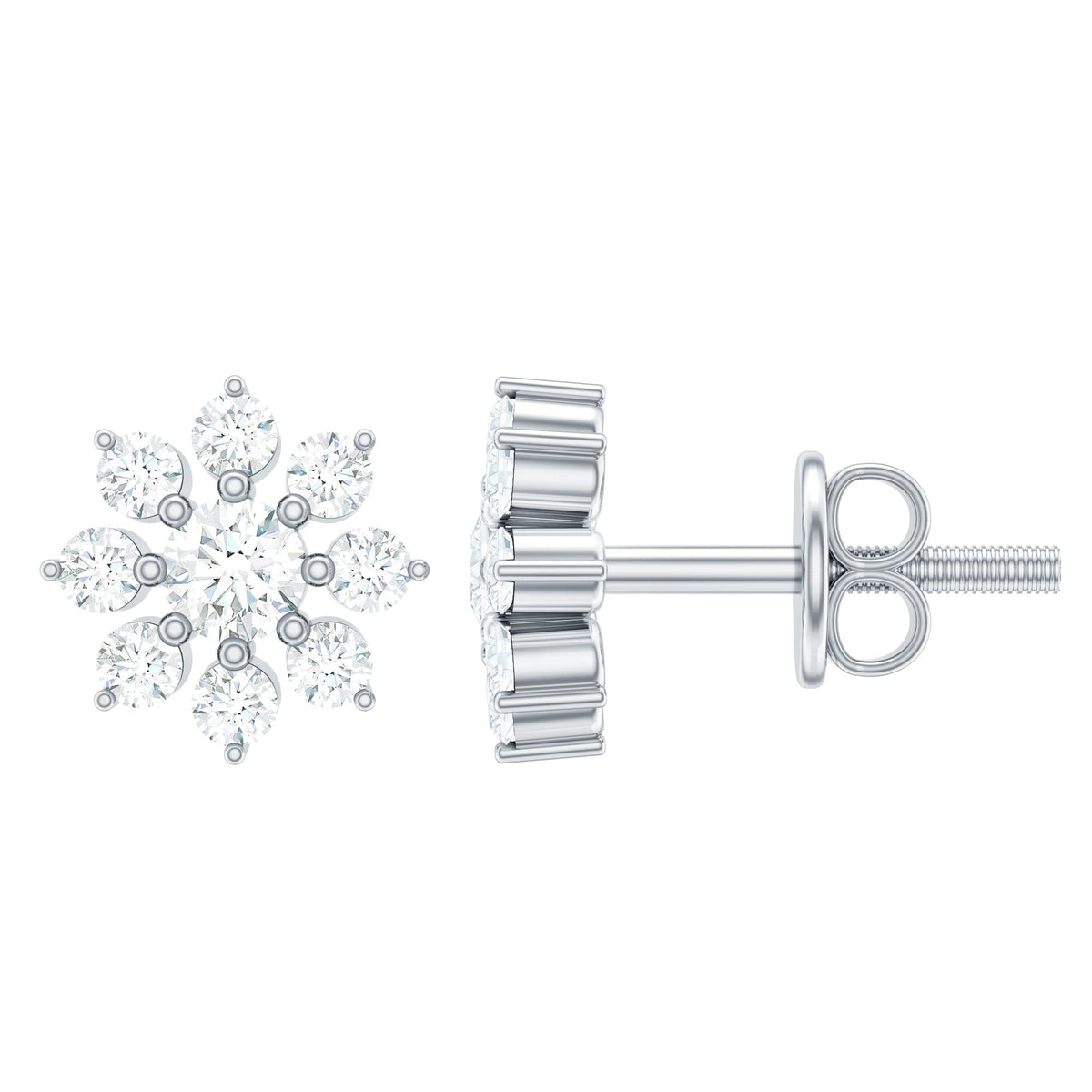 Natural Diamond Flower Stud Earrings for Women
