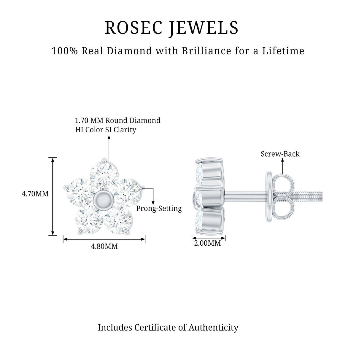 Natural Diamond Flower Stud Earrings