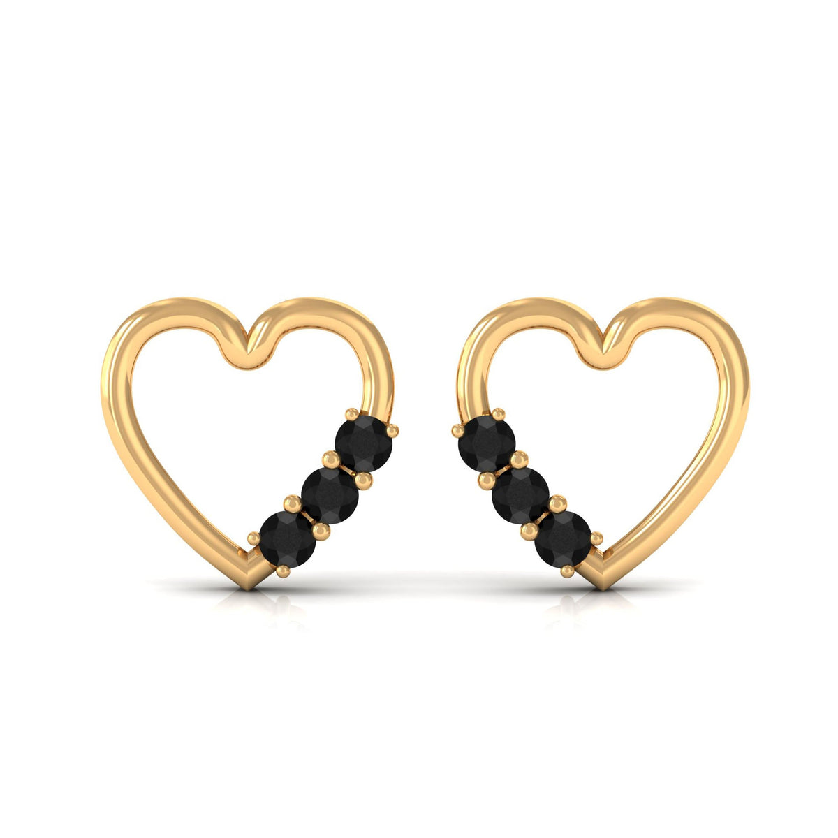 Open Heart Stud Earrings with 3 Lab Created Black Diamonds