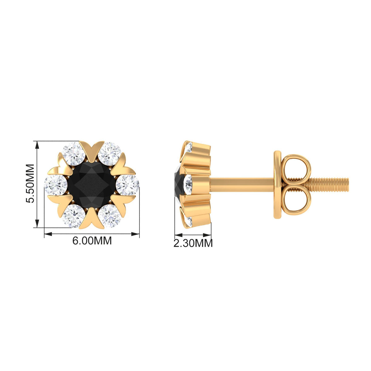 Lab Grown Black and White Diamond Flower Stud Earrings