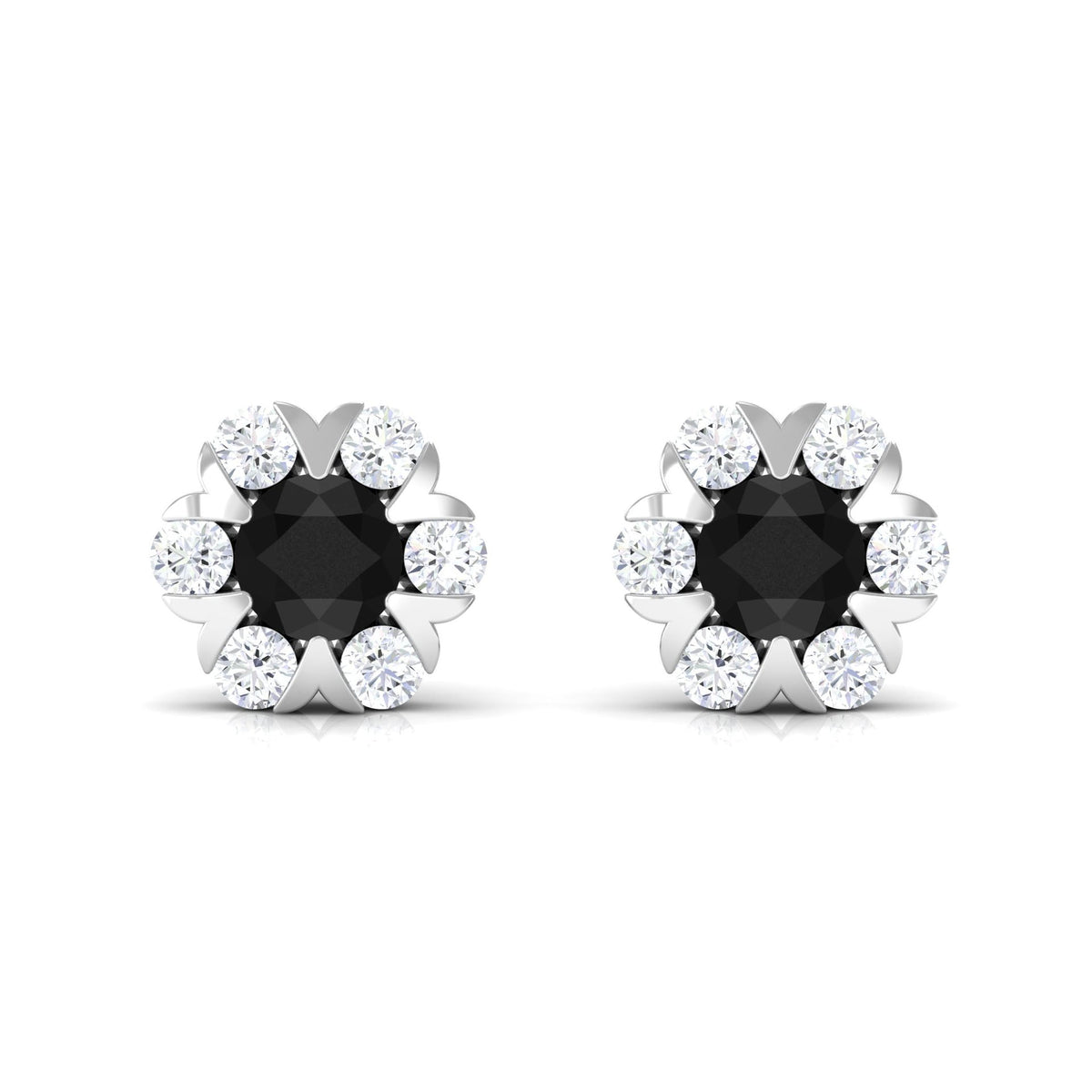 Lab Grown Black and White Diamond Flower Stud Earrings