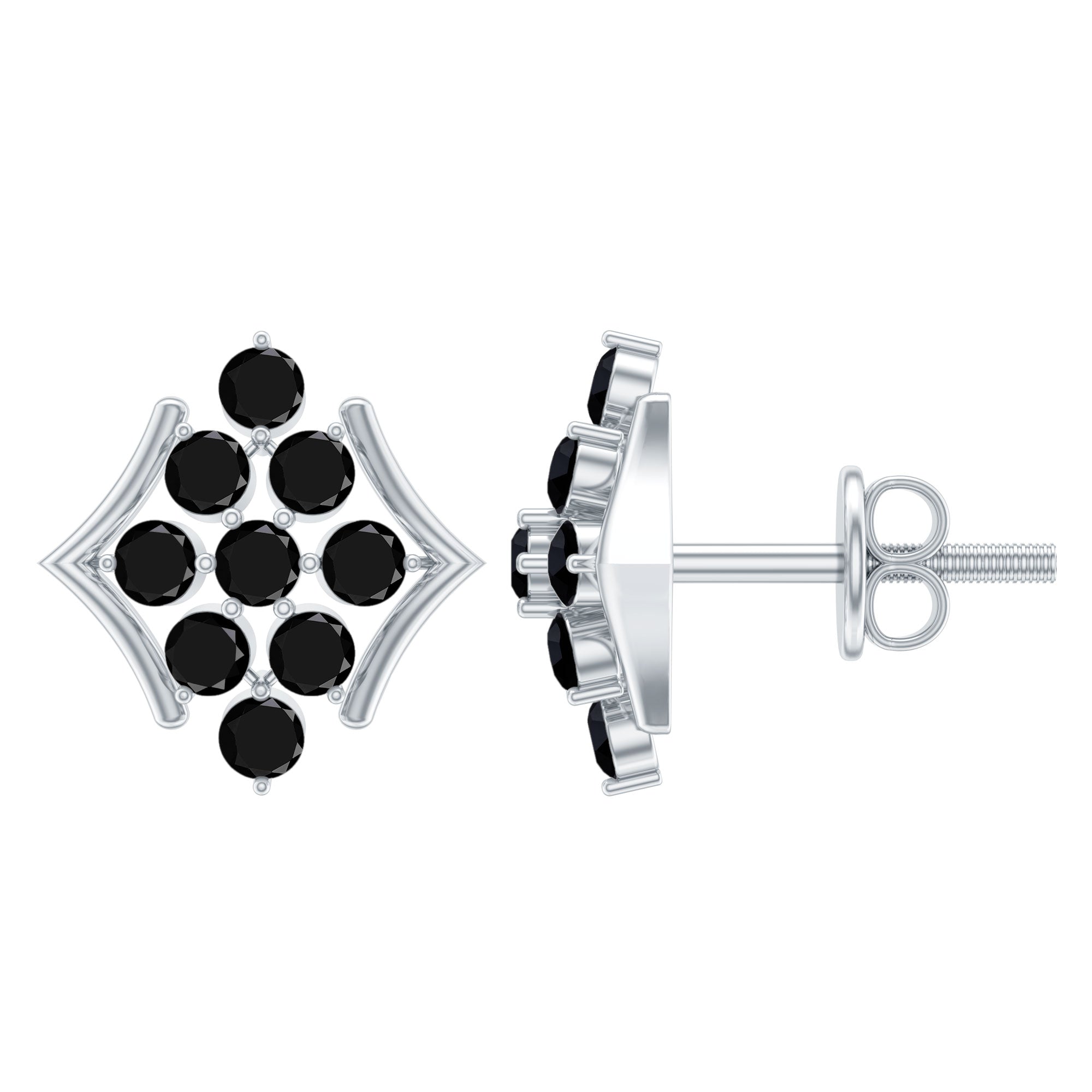 Art Deco Inspired Black Onyx Cluster Stud Earrings for Women