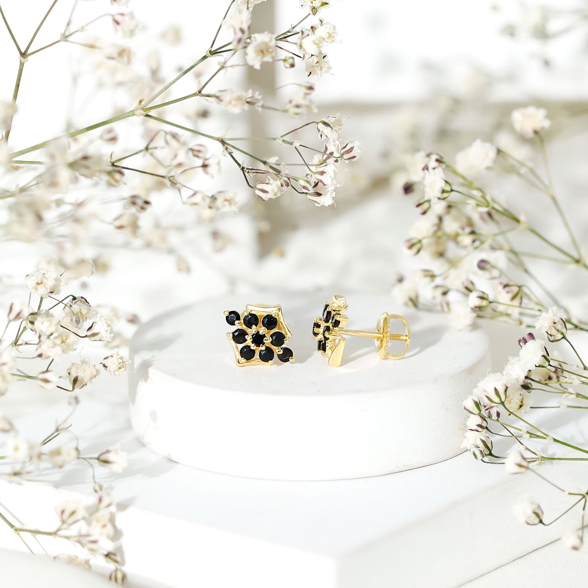 Art Deco Inspired Black Onyx Cluster Stud Earrings for Women